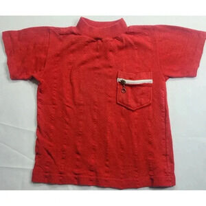 Vintage Donmoor Knit Washables Mockneck Shirt Kids 8 Red Short Sleeve 1970's USA